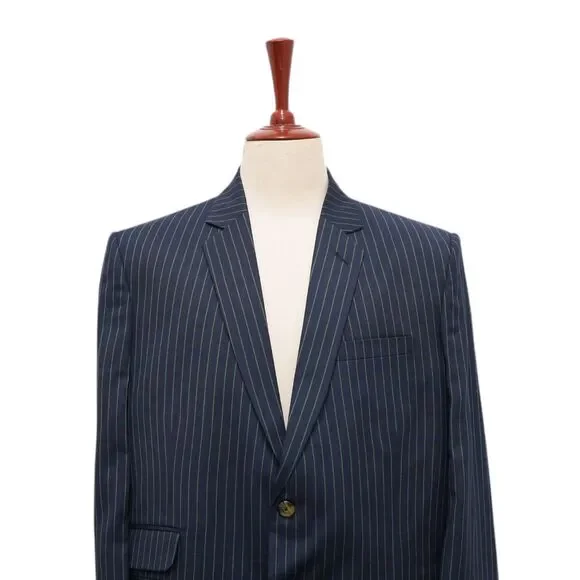 Mens 46R Blazer Sport Coat Wool Blue Green Pinstripe Jacket Formal Wedding Party